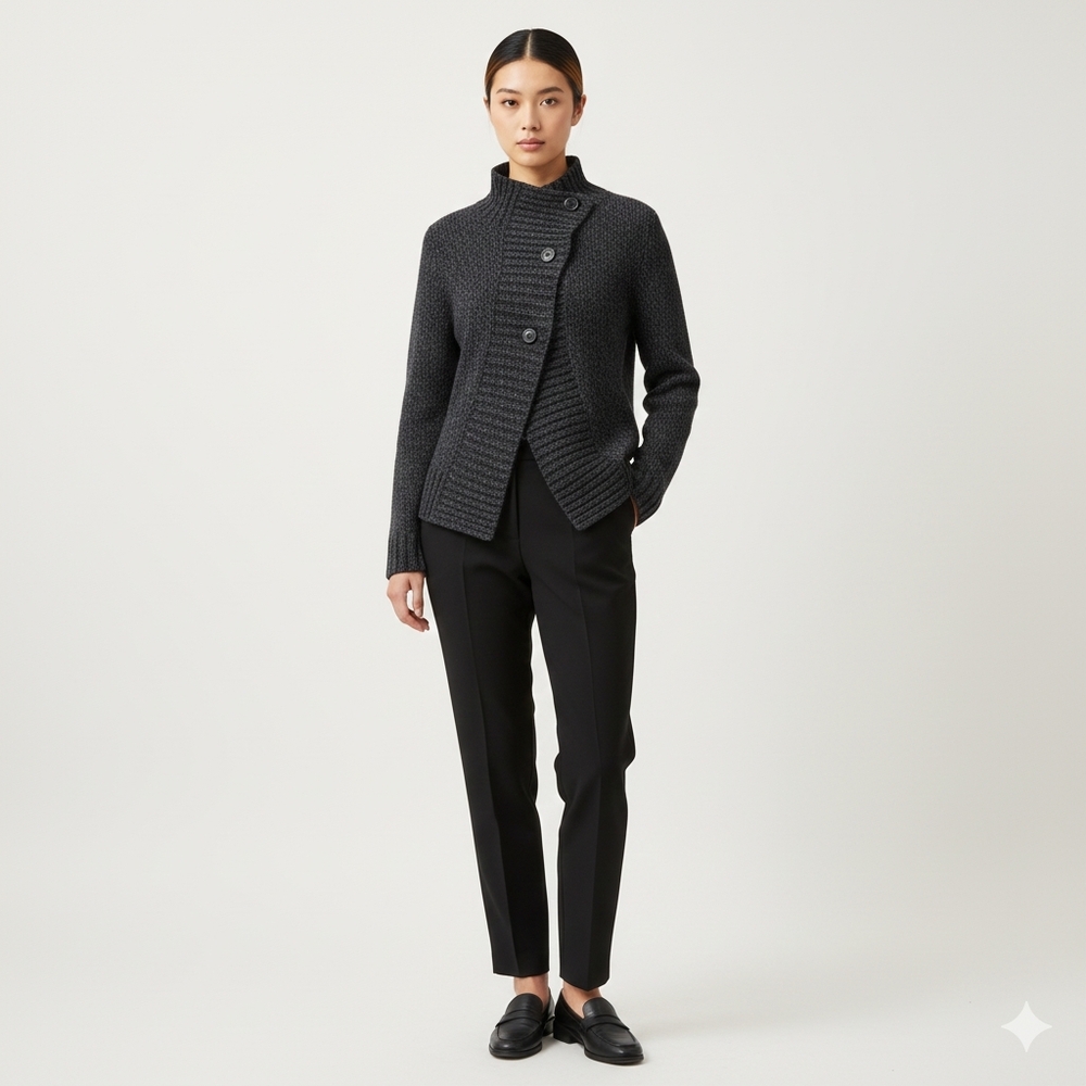 Theory Wool Cashmere Asymmetric Button Cardigan Charcoal Gray Size S